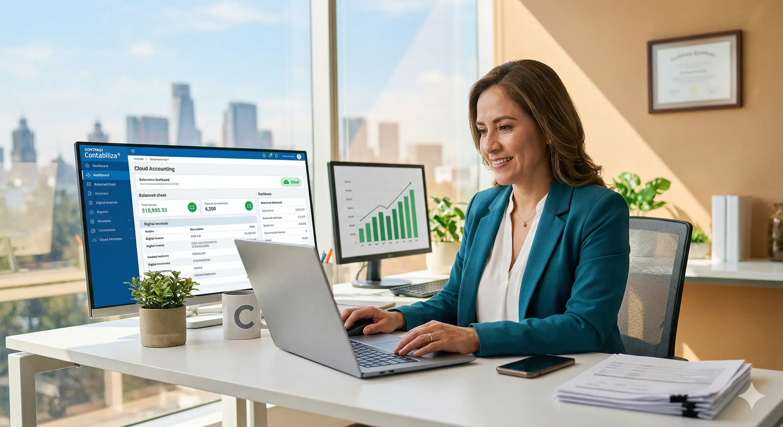 muestra una persona trabjando con su computadora aprovechando las ventajas de utilizar la contabilidad en la nube 